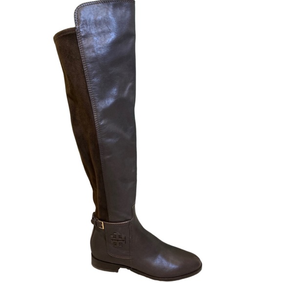 NWOB Tory Burch Brown Wyatt Leather & Suede 50/50 Knee High Riding Boots- Sz 6.5 - Picture 2 of 10